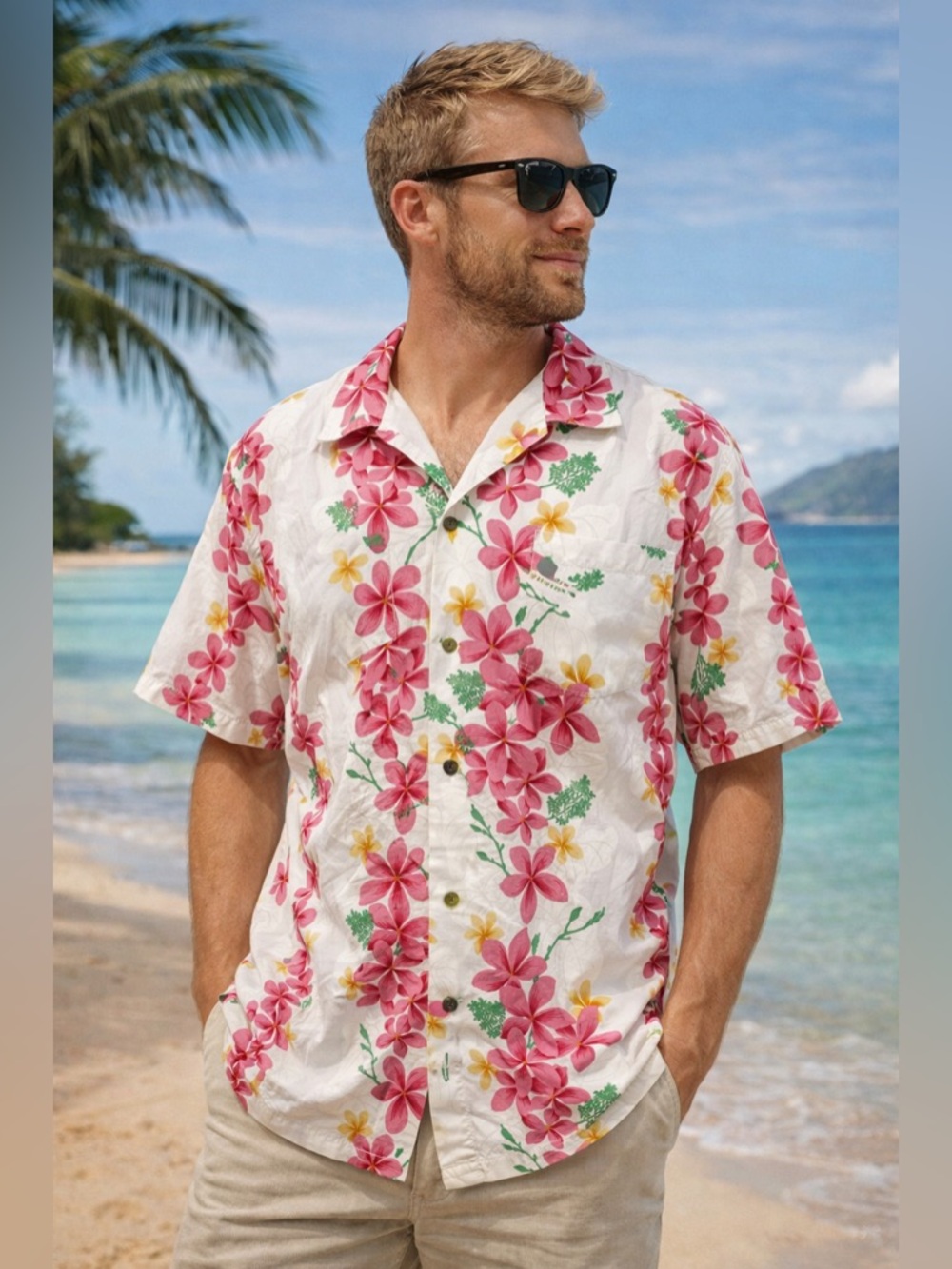 Vintage Hawaiian Shirt XL Ho Aloha Floral Aloha Button Up Pink White Tropical